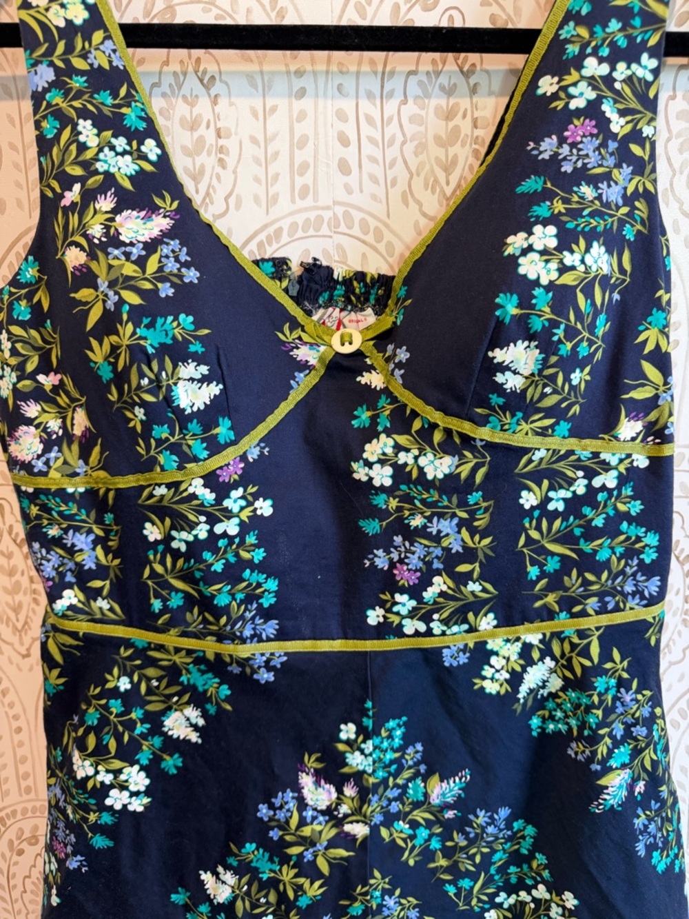 Vintage Y2K Size 14 Navy Green Floral Dress - R&K Originals 97% Cotton - Picture 3 of 8